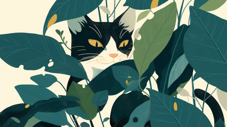 Black cat with tropical leaves design file showing detailed pattern and golden accents