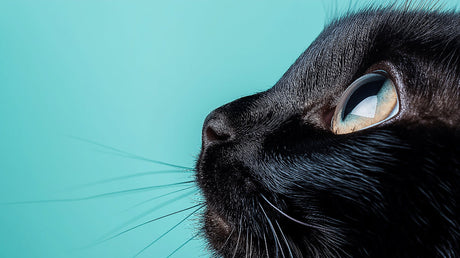 Black cat close-up wallpaper design file showing detailed feline portrait on turquoise background