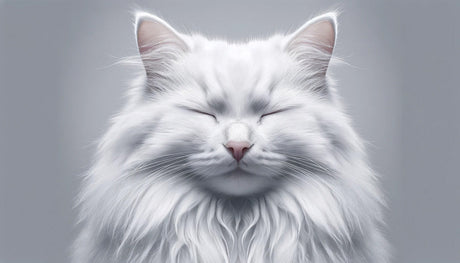 Detailed white cat portrait design file showing intricate fur texture and gentle expression