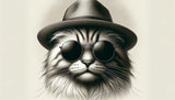 Black and white cat with fedora design file showing detailed pattern and textures