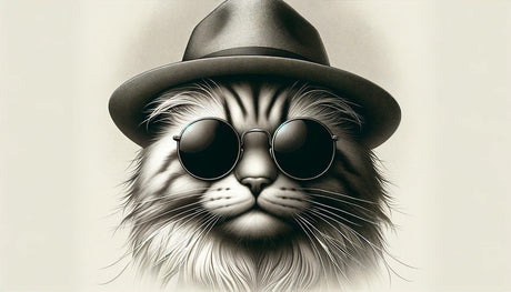 Black and white cat with fedora design file showing detailed pattern and textures
