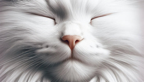 White cat close-up wallpaper design file showing detailed fur texture and gentle features