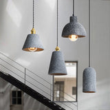 Industrial Cement Pendant Light  Minimalist Gray Shade With Brass Fitting - Detailed view