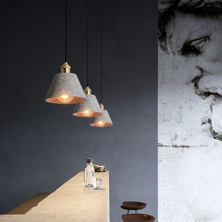 Industrial Cement Pendant Light  Minimalist Gray Shade With Brass Fitting - Product detail 6