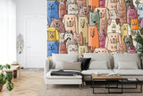 Playful cat and dog wallpaper creating a cozy atmosphere in a child's bedroom with soft furnishings