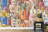 Pet-themed wallpaper adding charm to a home office space with warm lighting and wooden accents