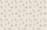 Hand-sketched cat pattern design file showing detailed feline illustrations in soft brown tones