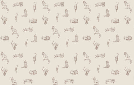 Hand-sketched cat pattern design file showing detailed feline illustrations in soft brown tones