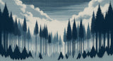 Mountain forest wallpaper design file showing detailed misty pine tree pattern
