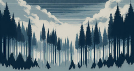 Mountain forest wallpaper design file showing detailed misty pine tree pattern