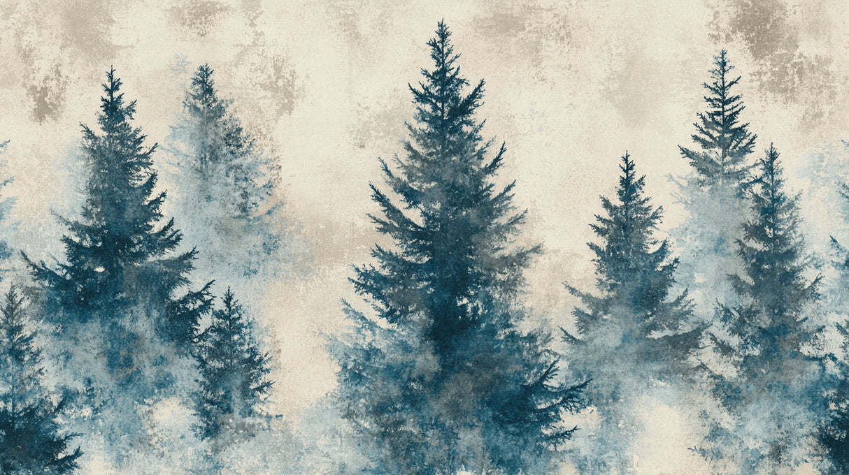 Misty pine tree forest design file showing detailed teal blue pattern