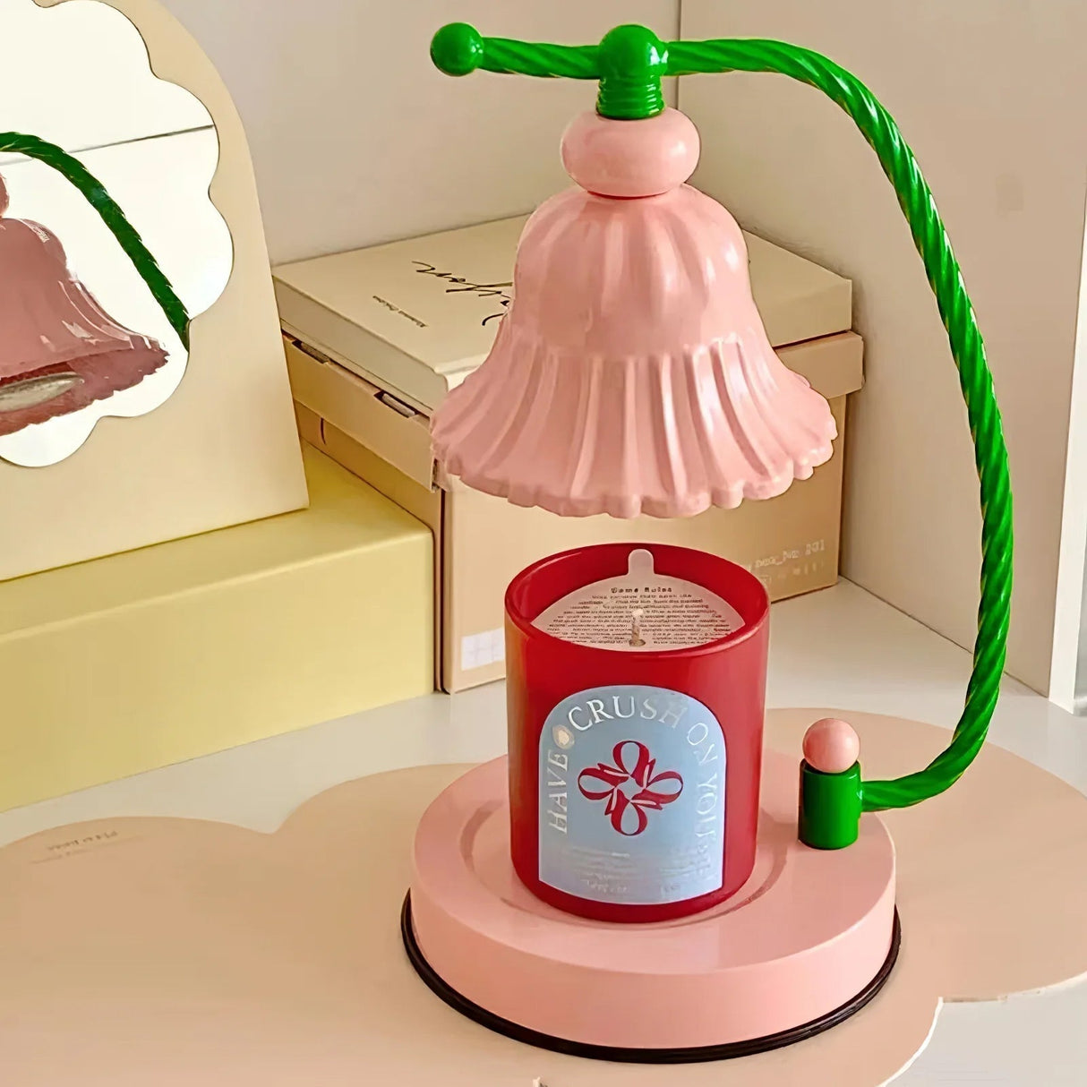 Floral Glass Table Lamp  Pink Bell Shade Design - Product detail 17