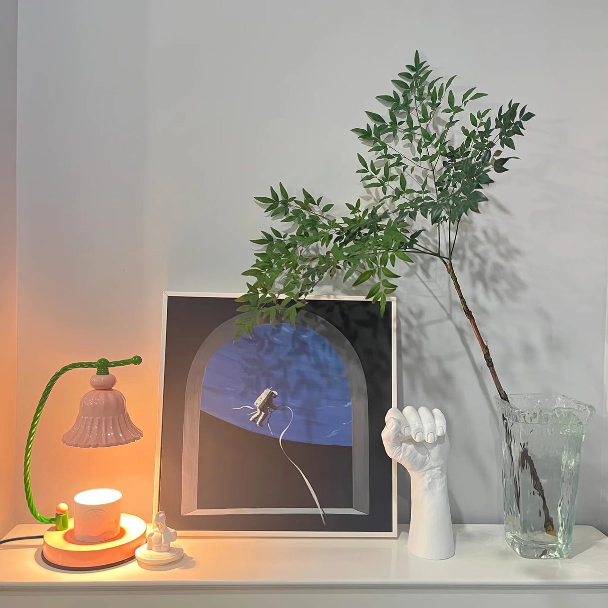 Floral Glass Table Lamp  Pink Bell Shade Design - Product detail 16