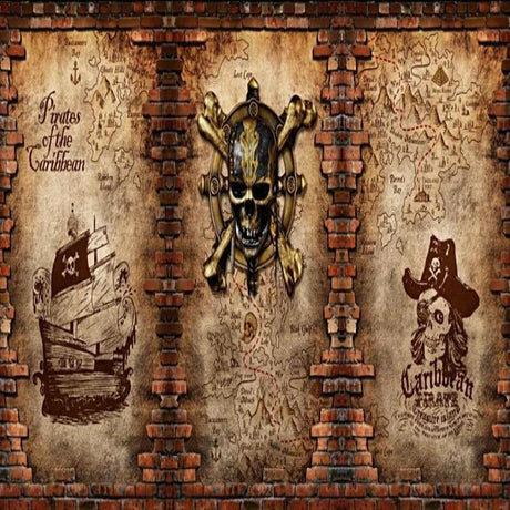 Caribbean treasure map wallpaper design file showing detailed skull emblem and aged parchment effects