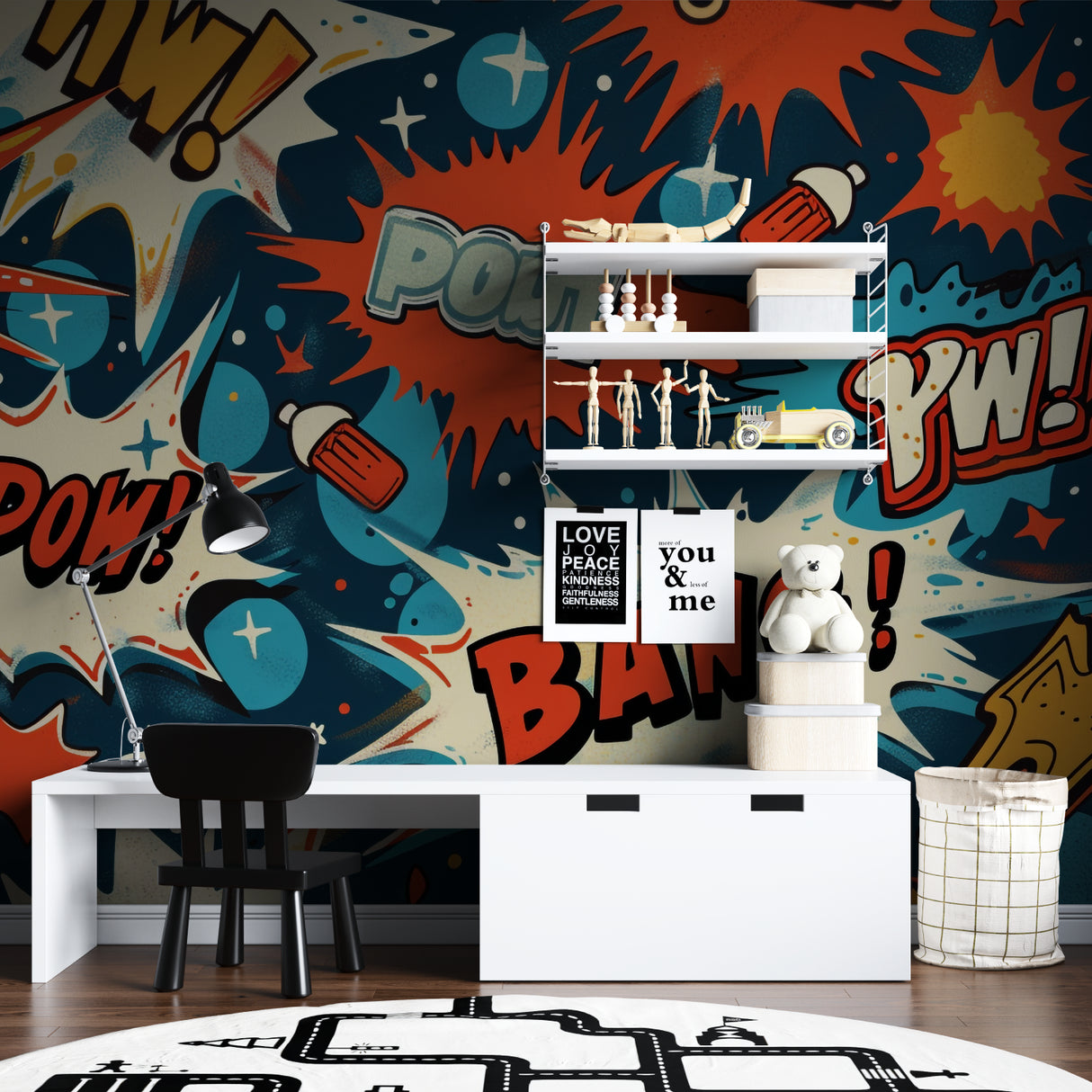 Nautical wallpaper creating a playful atmosphere in a coastal-themed playroom