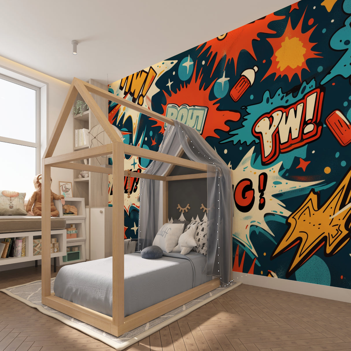 Pirate themed mural displayed in a contemporary children's reading nook