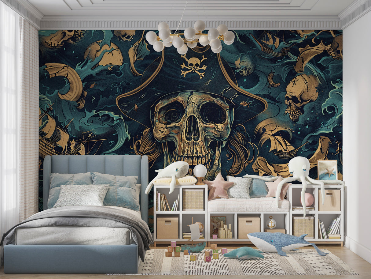 Nautical wall mural displayed in gaming room with atmospheric lighting