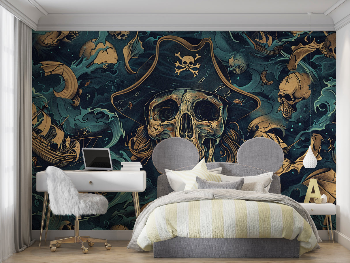 Ocean theme mural making statement in entertainment room