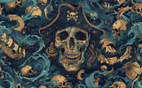 Skull and waves design file showing intricate teal and gold pattern details