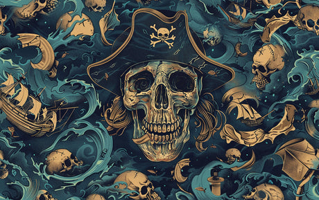 Skull and waves design file showing intricate teal and gold pattern details