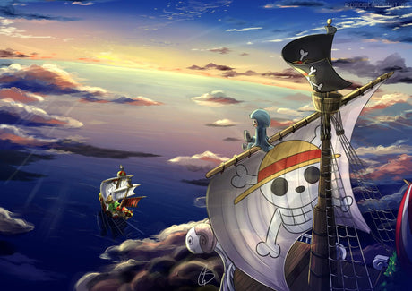 Pirate ship adventure design file showing detailed sunset scene with sailing vessels