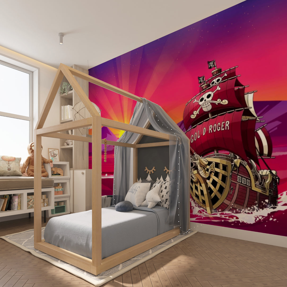 Nautical theme wallpaper brings adventure to a teen's study space