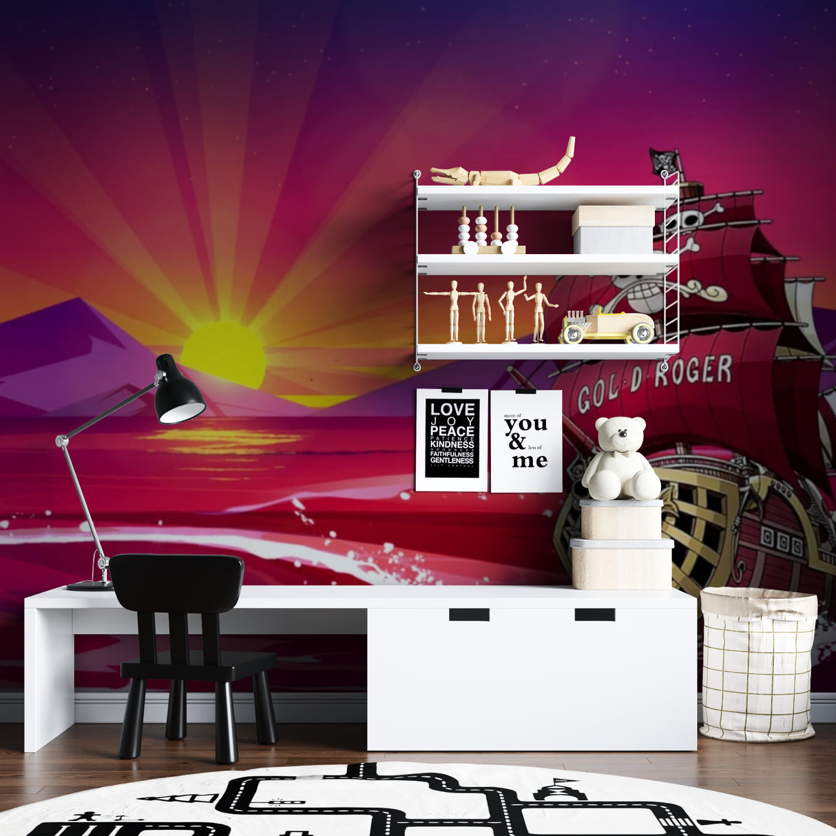 Pirate ship wall design makes a playroom feel like an ocean adventure