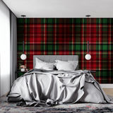 Traditional plaid wall mural in a rustic bedroom setting