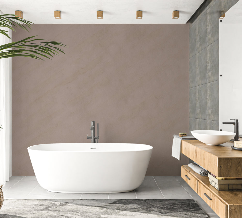 Modern bathroom wallpaper creating luxurious feel in guest bathroom