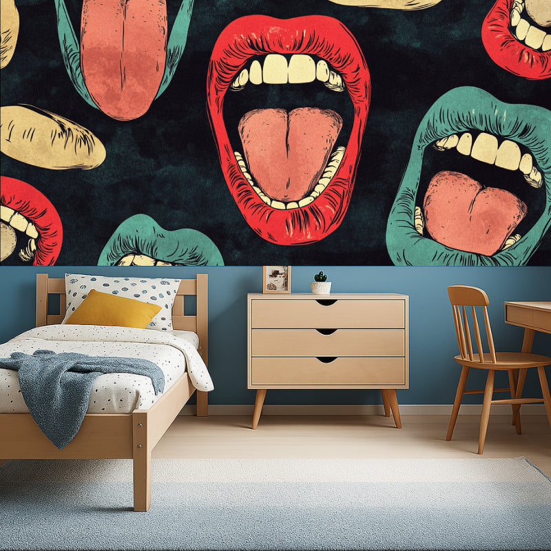 Colorful lips wall mural making a statement in a trendy beauty salon