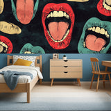 Colorful lips wall mural making a statement in a trendy beauty salon