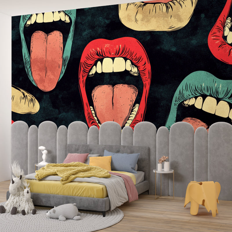 Pop art lips wallpaper bringing energy to a contemporary dining room