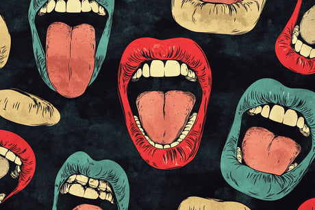 Pop art lips pattern design file showing vibrant colors on black background