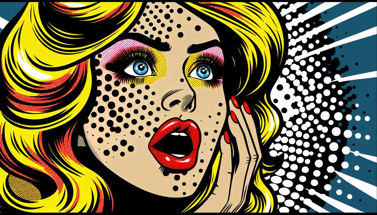 Pop art comic style beauty portrait design file showing vibrant colors and halftone details