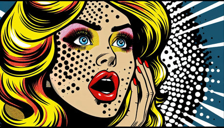 Pop art comic style beauty portrait design file showing vibrant colors and halftone details