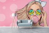 Modern girl bubble gum wallpaper featured in a creative studio space