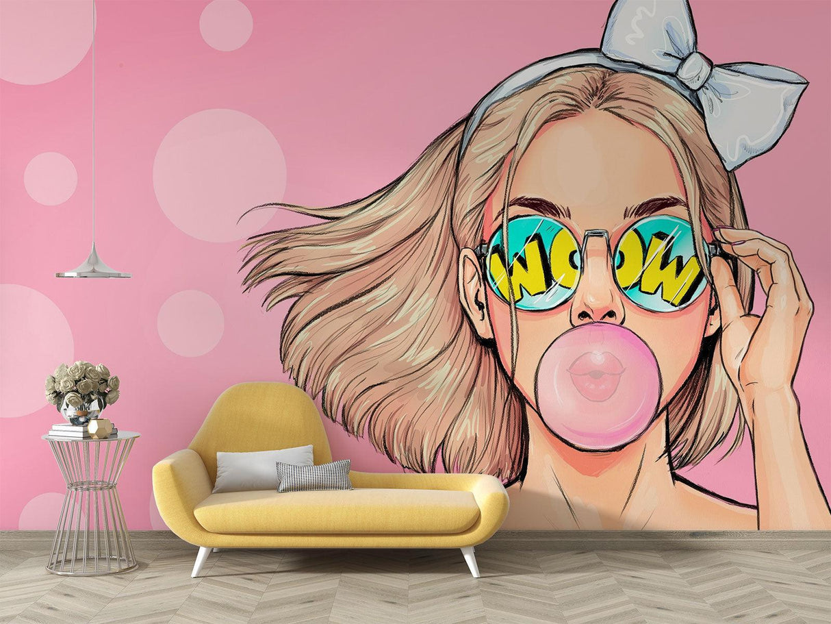 Pop art wall mural adding character to a beauty salon accent wall
