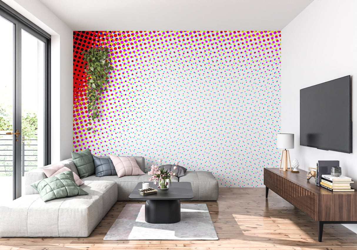 Pop Art Wallpaper with dots gradient making a stunning backdrop in a modern dining room