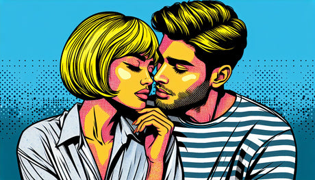 Pop art wallpaper mural creating bold impact in modern living room, featuring vibrant comic book style and dramatic contrasts