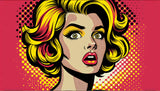 Pop art wallpaper design file showing vibrant comic portrait pattern with halftone dots and bold colors