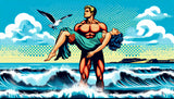 Pop art beach wallpaper design file showing detailed comic book pattern with ocean waves and halftone dots