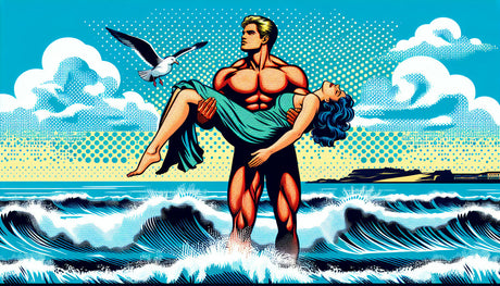 Pop art beach wallpaper design file showing detailed comic book pattern with ocean waves and halftone dots
