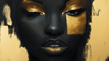 Black and gold portrait design file showing intricate artistic details and metallic accents
