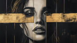 Black and gold artistic portrait wallpaper design file showing detailed geometric pattern and rich textures