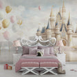 Princess castle wallpaper transforms a girl's bedroom into a magical kingdom, soft pink and gold tones create a dreamy atmosphere