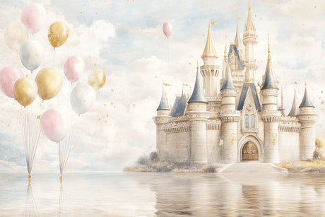 Princess castle wallpaper design file showing detailed castle architecture and floating balloons pattern