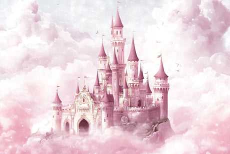 Design file showing detailed pink castle pattern with dreamy clouds and magical elements