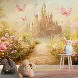 Fantasy garden princess mural showcasing scale in a bright children's room setting