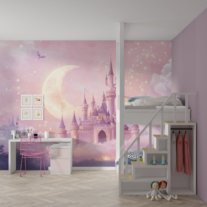 Enchanted castle wallpaper making a small room feel like a royal chamber
