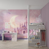 Enchanted castle wallpaper making a small room feel like a royal chamber